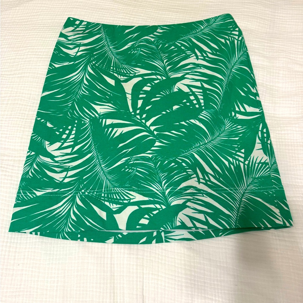 Palms High Waist Mini Skirt Green Talbots Tropical Fronds Botanical Leaves